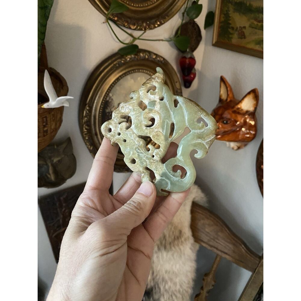 Antique Hand Carved Jade Dragon Green Jade Carved Dragon Sculpture